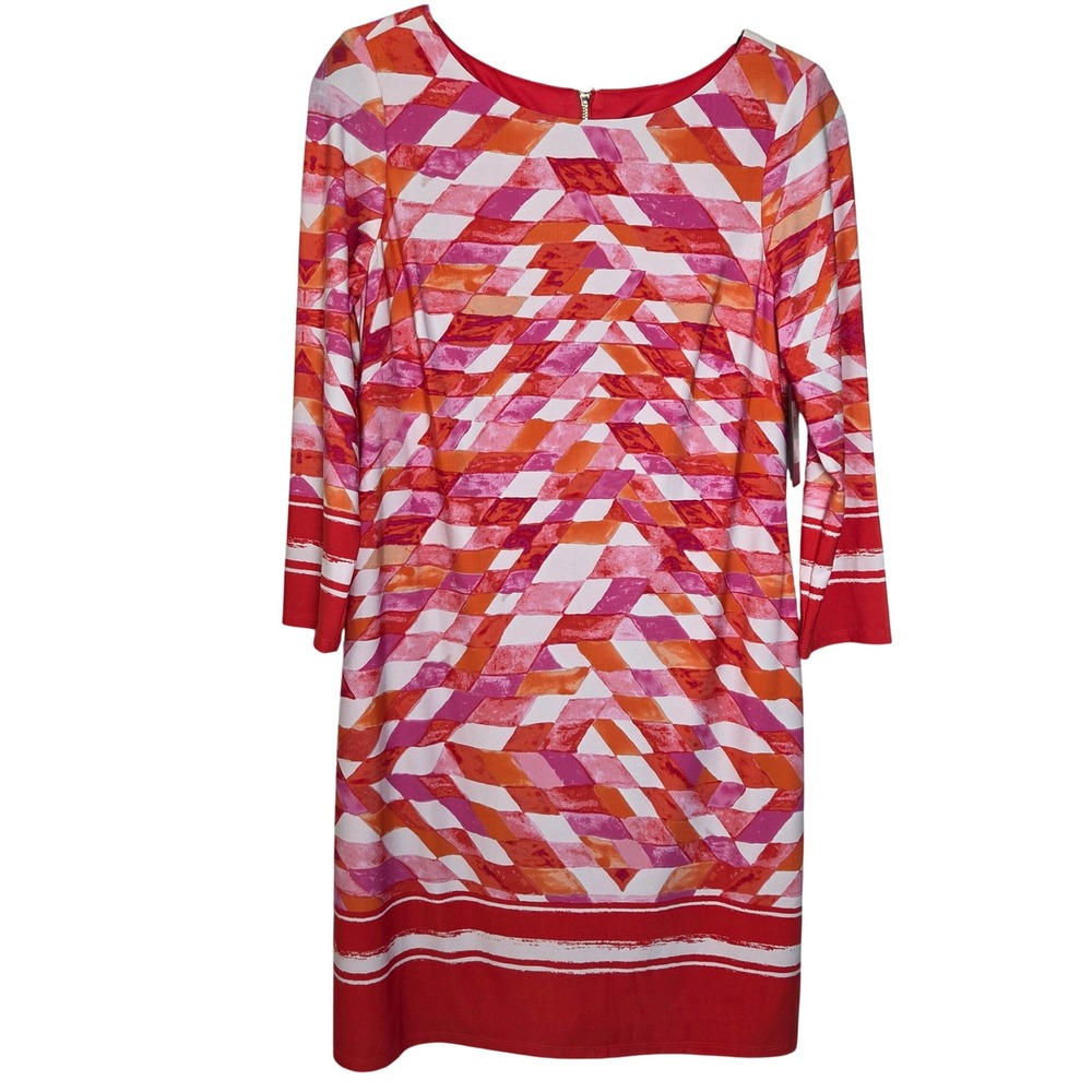 Vince Camuto Pink Orange Geometric Sheath Dress‎ 8 NWT